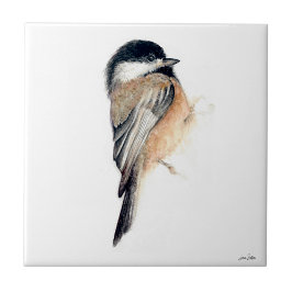 Chickadee Watercolor Ceramic Tile Kakelplatta