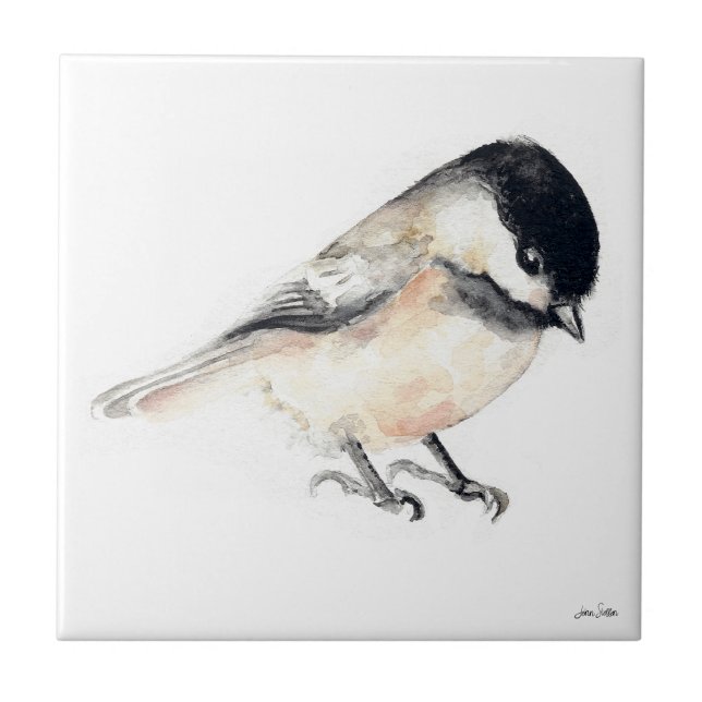 Chickadee Watercolor Ceramic Tile Kakelplatta (Chickadee Watercolor Ceramic Tile from Jenn's Emporium. )