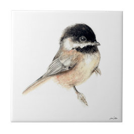 Chickadee Watercolor Ceramic Tile Kakelplatta