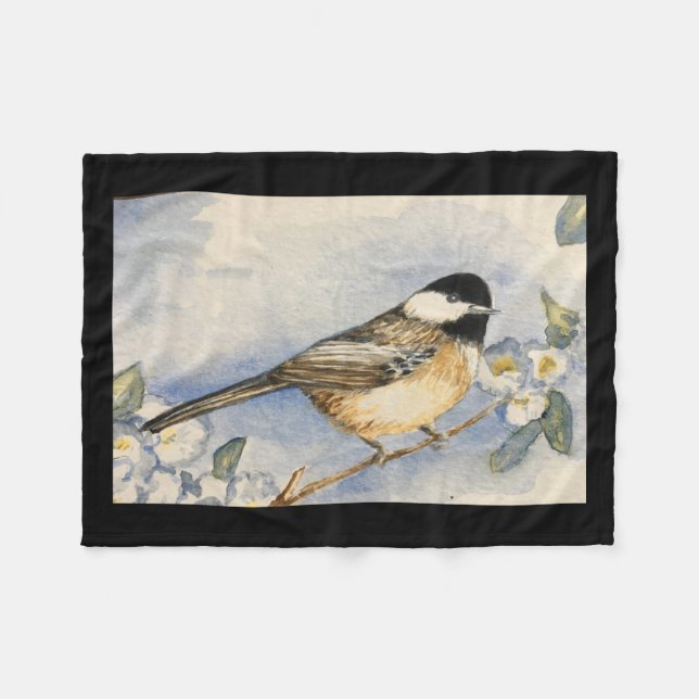Chickadee Watercolor Fleece Blanket-Blommigtar (Framsidan (Horisontell))