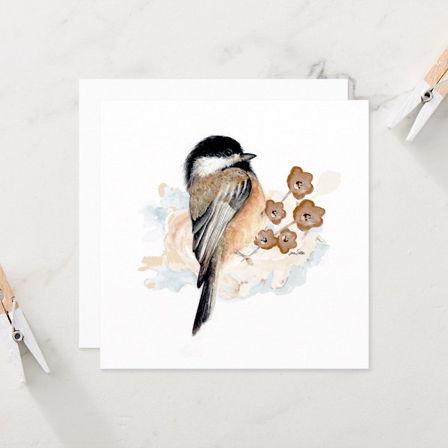 Chickadee Watercolor Note-kort (Beautiful chickadee watercolor blank note card by Jenn Steffen Art)