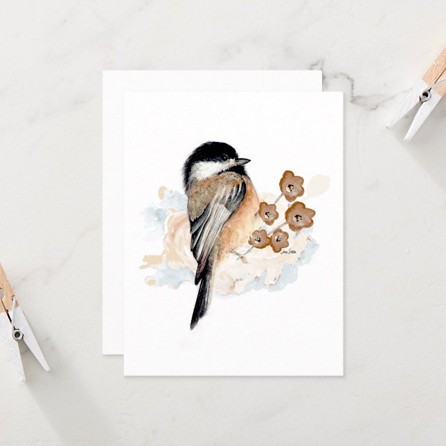 Chickadee Watercolor Note-kort (Beautiful chickadee watercolor blank note card by Jenn Steffen Art)