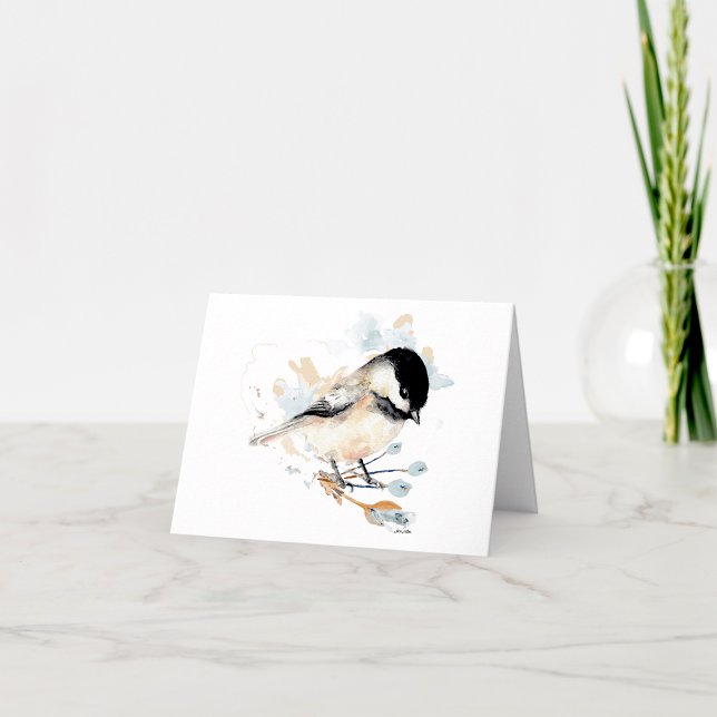 Chickadee Watercolor Note-kort Anteckningskort (Chickadee watercolor note card by Jenn Steffen Art)