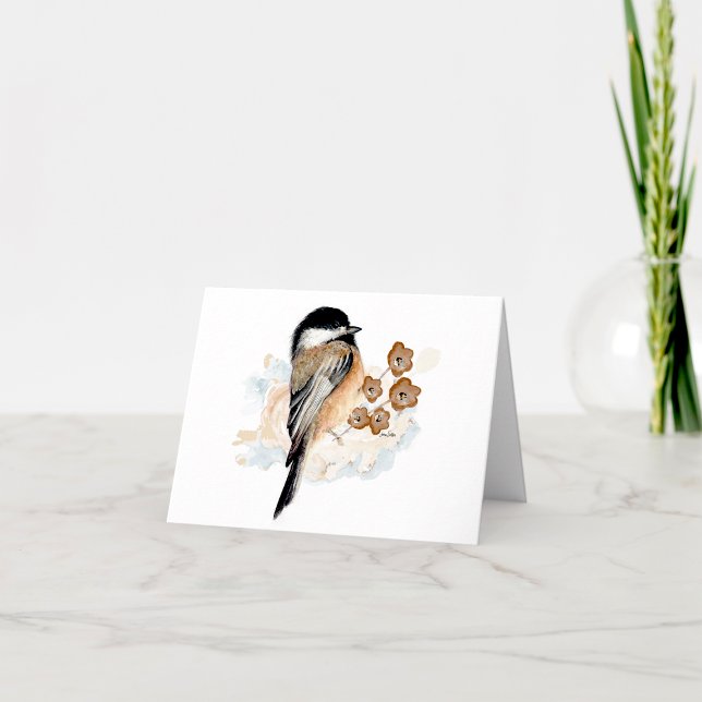 Chickadee Watercolor Note-kort Anteckningskort (Chickaee watercolor note card by Jenn Steffen Art)