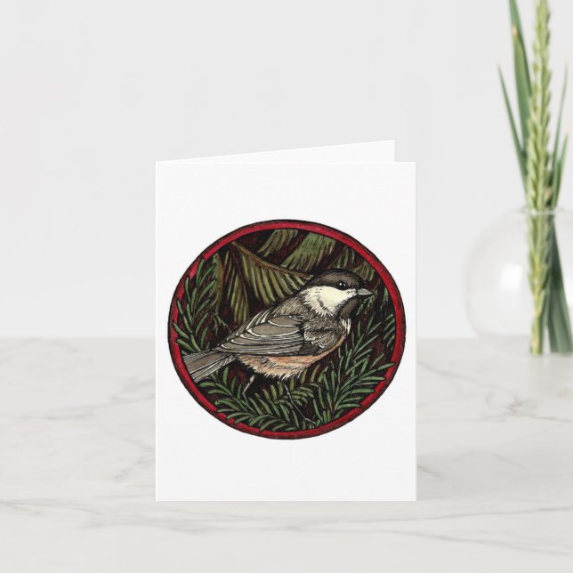 Chickadee Winter Bird Greeting Card Helgkort (Framsida)