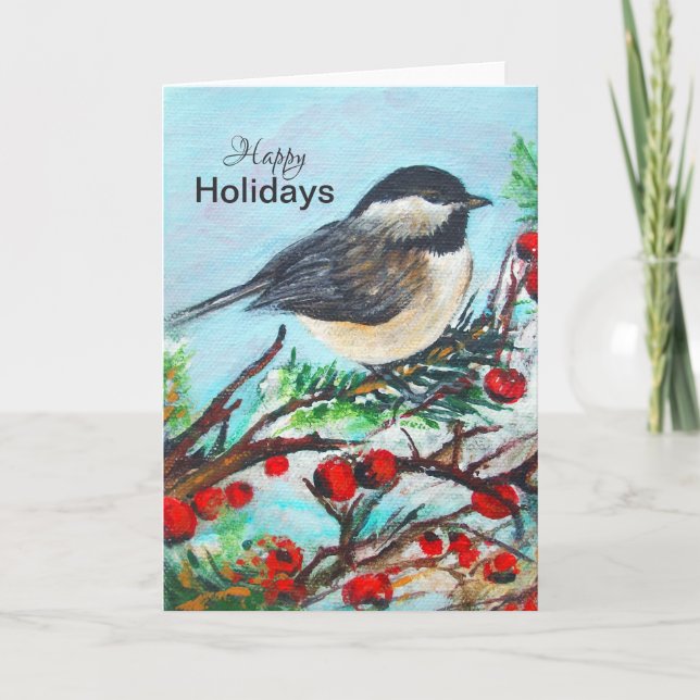 Chickadee Winter Glad helg Card Kort (Framsida)