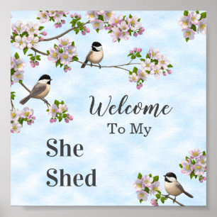 Chickadees & Apple-Blommar Hon skänkte sig att anp Poster