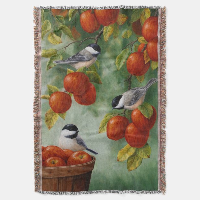 Chickadees Apple Harvest Filt (Framsidan Vertikal)