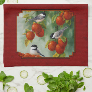 Chickadees Apple Harvest Red Kökshandduk
