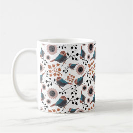 Chickadees Berries Flowers Rosa Blue Rust Kaffemugg