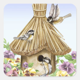 Chickadees Birdhouse Fyrkantigt Klistermärke