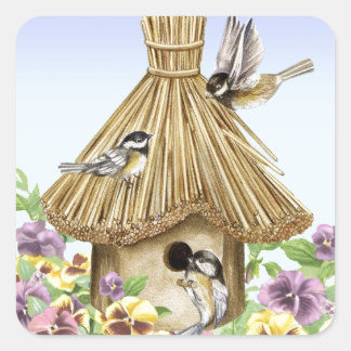 Chickadees Birdhouse Fyrkantigt Klistermärke
