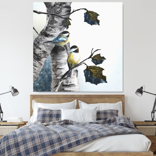 Chickadees [Design 2] 40" x 40" Canvastryck (Insitu (sovrum))