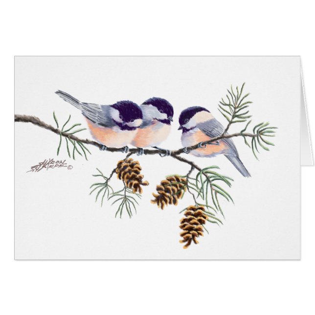 CHICKADEES & GRÄSKOTTAR av SHARON SHARPE Hälsningskort (Framsidan Horizontal)