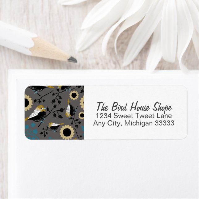 Chickadees Grått Black Teal Mönster Returadress Etikett (Insitu)