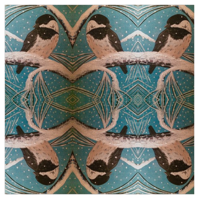 Chickadees i Helgdag Grenar Tyg (Provkarta)