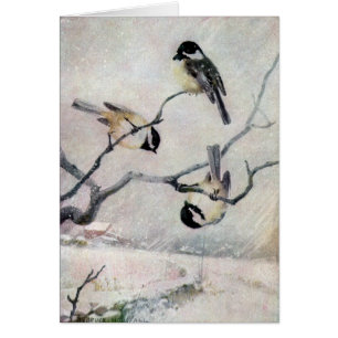 Chickadees i snön hälsningskort