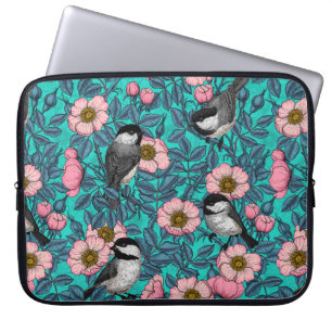 Chickadees i vilden ro, rosa och blått laptop fodral