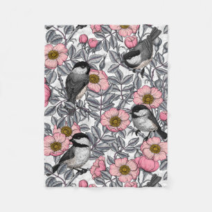 Chickadees i vilden ro, rosa och grått fleecefilt