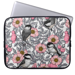 Chickadees i vilden ro, rosa och grått laptop fodral