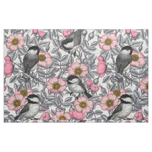 Chickadees i vilden ro, rosa och grått tyg