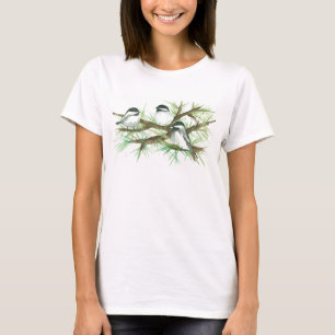 Chickadees in a Träd Watercolor Birds T Shirt