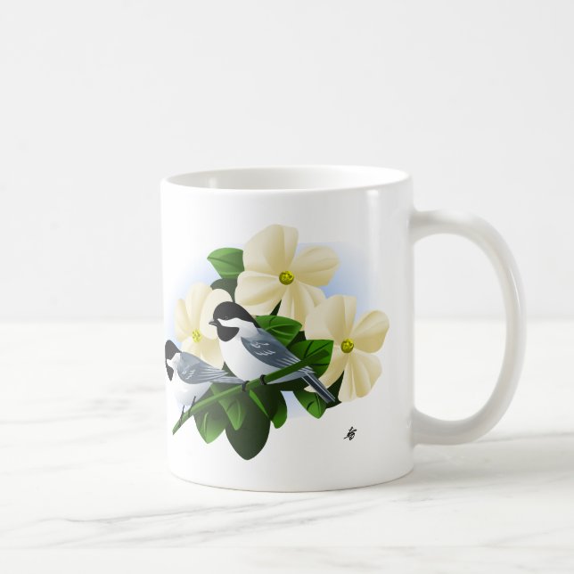 Chickadees och Dogwood Flower Kaffemugg (Höger)
