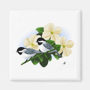 Chickadees och Dogwood Flower Magnet