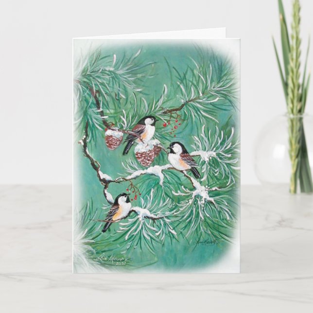 Chickadees och gräskort helgkort (Framsida)
