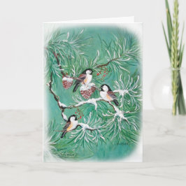Chickadees och gräskort helgkort
