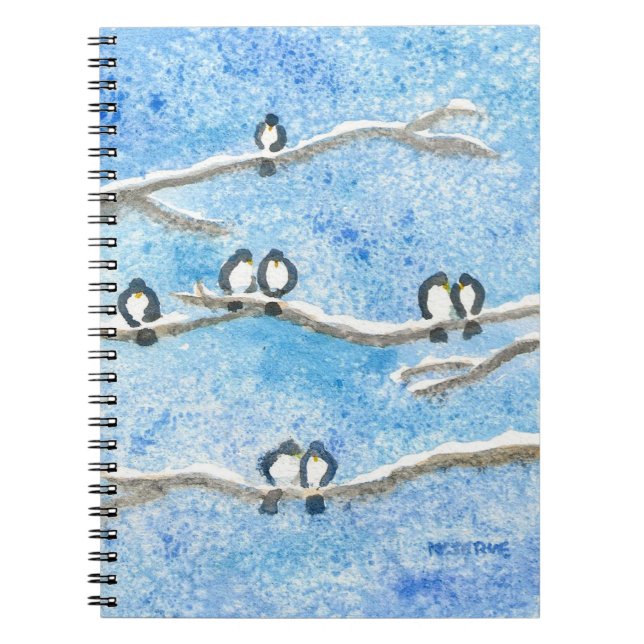 Chickadees på Träd Grenar i Winter Snö Anteckningsbok (Framsidan)