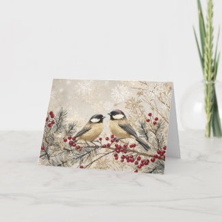 Chickadees Perched on Evergreen med Glitter Kort
