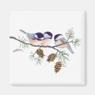 CHICKADEES & PINECONES av SHARON SHARPE Magnet