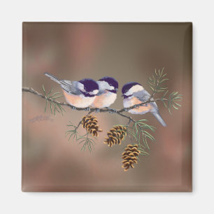 CHICKADEES & PINECONES av SHARON SHARPE Magnet
