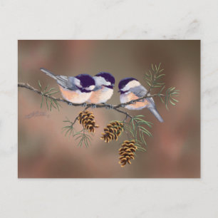 CHICKADEES & PINECONES by SHARON SHARPE Vykort