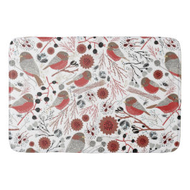 Chickadees Red Grått Mönster med Blommigt Badrumsmatta
