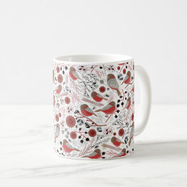 Chickadees Red Helgdag Mönster med Blommigt Kaffemugg