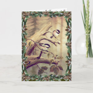 CHICKADES & WREATH by SHARON SHARPE Helgkort