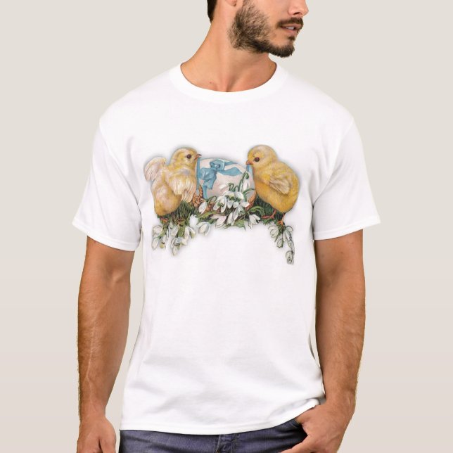 Chickar, ägg & Snowdrop blommar T-shirt (Framsida)