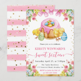 Chickar av vattenfärg Påsk och Cake Vår Sweet 16 Inbjudningar