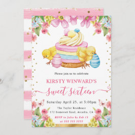 Chickar av vattenfärg Påsk och Cake Vår Sweet 16 Inbjudningar