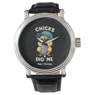 Chickar Gräver mig Glad påsk Day Funny Kids Gift Armbandsur