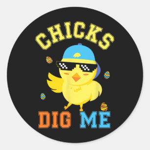 Chickar Gräver mig Glad påsk Egg Hunt Kids Boys Ro Runt Klistermärke
