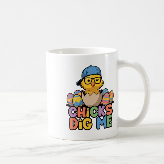 Chickar Gräver mig Glad påsk Funny Kaffemugg (Höger)