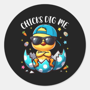 Chickar Gräver mig Påsk Coola Chickar Glad påsk To Runt Klistermärke
