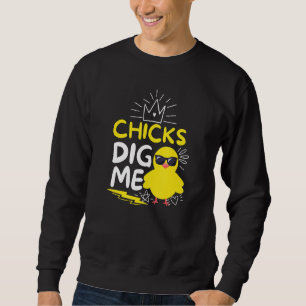 Chickar Gräver mig Påsk Dag Humor Doodle Vintage B Lång Ärmad Tröja