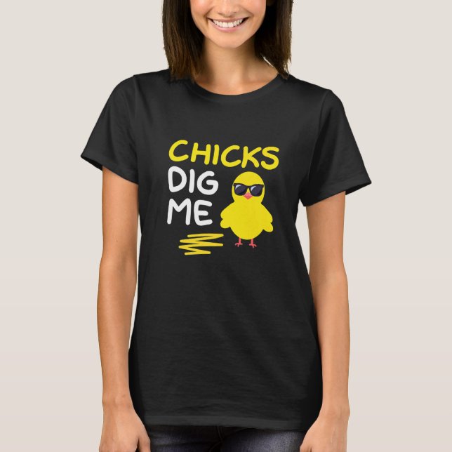 Chickar Gräver mig Påsk Pun Coola Chicken Egg Hunt T Shirt (Framsida)