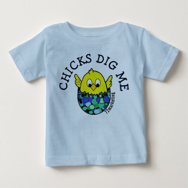 Chickar Gräver mig Påsk Vår Romper Egg Blue-pojkar T-shirt (Framsida)