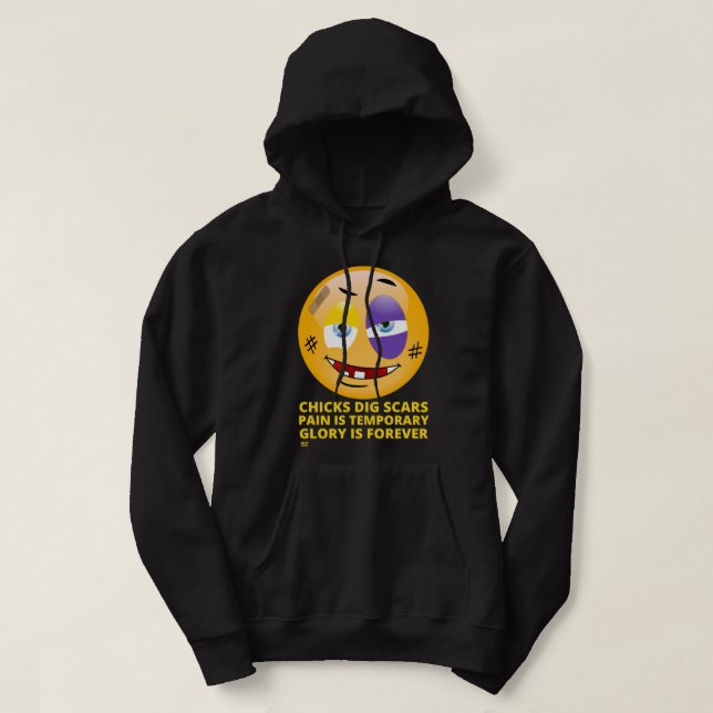 "CHICKAR GRÄVER SCARS" lustiga emoji Hoodie (Design framsida)