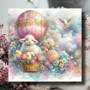 Chickar i Pastel Luftballong Påsk Lamb Julkort